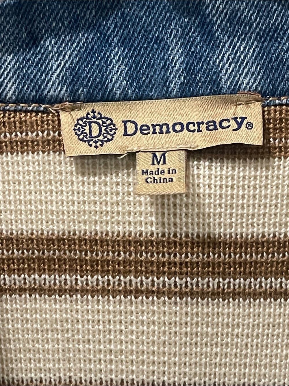 NWT Democracy ivory cream Striped Knit Jacket with Blue Denim Trim - Picture 5 of 14
